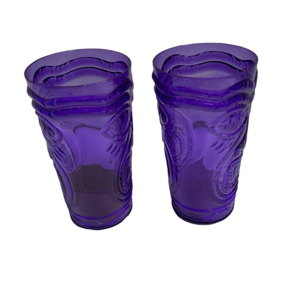 New Luau Purple Tiki Totem Pole Set of 2 Tumber Cups Hard Plastic 6.5 in Tall - Picture 2 of 4